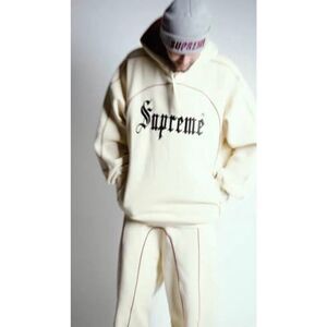 NWOT Supreme Curve Piping Natural Streetwear Hoodie Sweatshirt Men's Medium